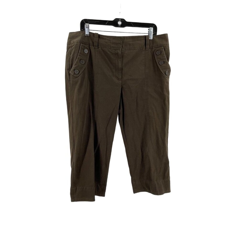 Ann Taylor Loft Women's Brown Wide Leg Cropped Khaki Pants Buttons Size 14 - Picture 2 of 13